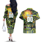 Personalised NAIDOC Week 2025 Raiders Rugby Couples Matching Off The Shoulder Long Sleeve Dress and Hawaiian Shirt Aboriginal Dot Painting
