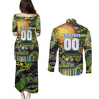 Personalised NAIDOC Week 2025 Raiders Rugby Couples Matching Puletasi and Long Sleeve Button Shirt Aboriginal Dot Painting