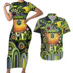 Personalised NAIDOC Week 2025 Raiders Rugby Couples Matching Short Sleeve Bodycon Dress and Hawaiian Shirt Aboriginal Dot Painting