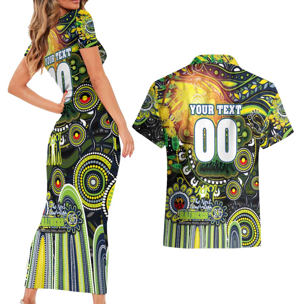 Personalised NAIDOC Week 2025 Raiders Rugby Couples Matching Short Sleeve Bodycon Dress and Hawaiian Shirt Aboriginal Dot Painting