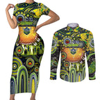 Personalised NAIDOC Week 2025 Raiders Rugby Couples Matching Short Sleeve Bodycon Dress and Long Sleeve Button Shirt Aboriginal Dot Painting