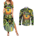 Personalised NAIDOC Week 2025 Raiders Rugby Couples Matching Summer Maxi Dress and Long Sleeve Button Shirt Aboriginal Dot Painting