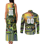 Personalised NAIDOC Week 2025 Raiders Rugby Couples Matching Tank Maxi Dress and Long Sleeve Button Shirt Aboriginal Dot Painting