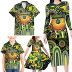 Personalised NAIDOC Week 2025 Raiders Rugby Family Matching Long Sleeve Bodycon Dress and Hawaiian Shirt Aboriginal Dot Painting