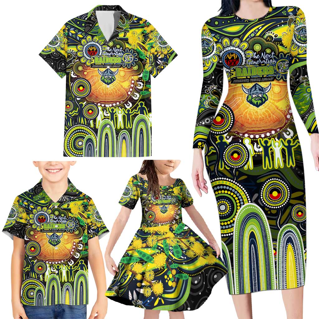 Personalised NAIDOC Week 2025 Raiders Rugby Family Matching Long Sleeve Bodycon Dress and Hawaiian Shirt Aboriginal Dot Painting