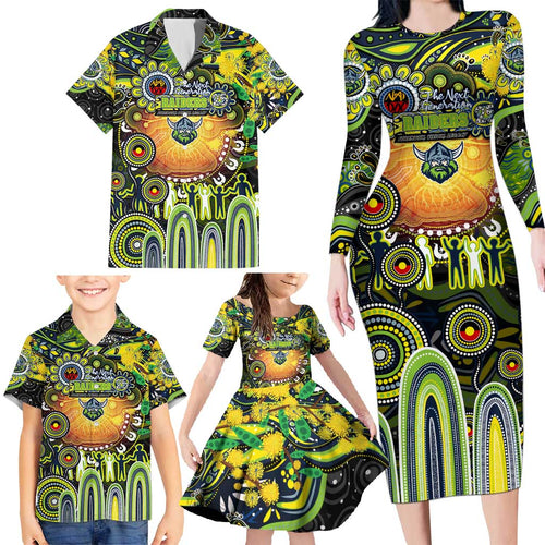 Personalised NAIDOC Week 2025 Raiders Rugby Family Matching Long Sleeve Bodycon Dress and Hawaiian Shirt Aboriginal Dot Painting