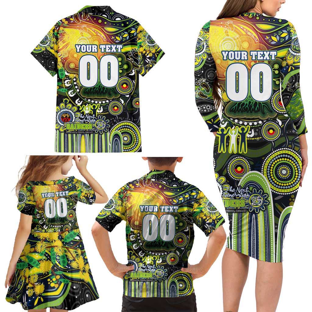 Personalised NAIDOC Week 2025 Raiders Rugby Family Matching Long Sleeve Bodycon Dress and Hawaiian Shirt Aboriginal Dot Painting