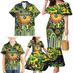 Personalised NAIDOC Week 2025 Raiders Rugby Family Matching Mermaid Dress and Hawaiian Shirt Aboriginal Dot Painting