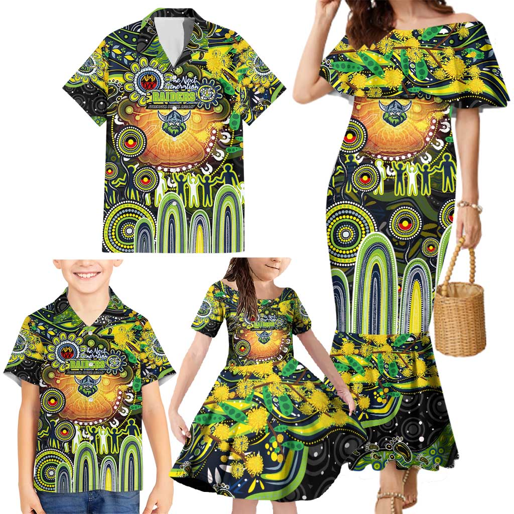 Personalised NAIDOC Week 2025 Raiders Rugby Family Matching Mermaid Dress and Hawaiian Shirt Aboriginal Dot Painting