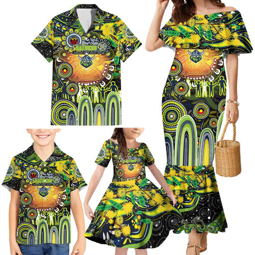 Personalised NAIDOC Week 2025 Raiders Rugby Family Matching Mermaid Dress and Hawaiian Shirt Aboriginal Dot Painting
