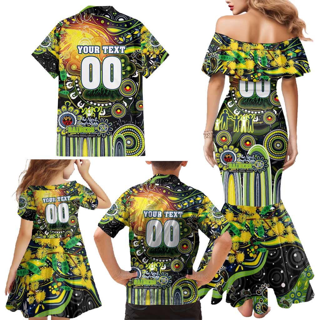 Personalised NAIDOC Week 2025 Raiders Rugby Family Matching Mermaid Dress and Hawaiian Shirt Aboriginal Dot Painting