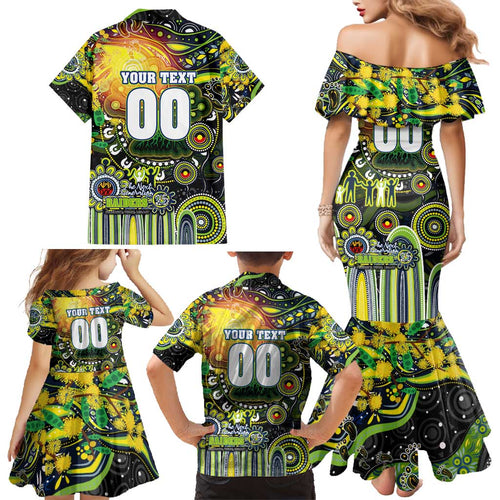 Personalised NAIDOC Week 2025 Raiders Rugby Family Matching Mermaid Dress and Hawaiian Shirt Aboriginal Dot Painting