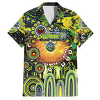 Personalised NAIDOC Week 2025 Raiders Rugby Family Matching Off The Shoulder Long Sleeve Dress and Hawaiian Shirt Aboriginal Dot Painting