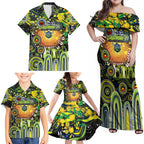 Personalised NAIDOC Week 2025 Raiders Rugby Family Matching Off Shoulder Maxi Dress and Hawaiian Shirt Aboriginal Dot Painting