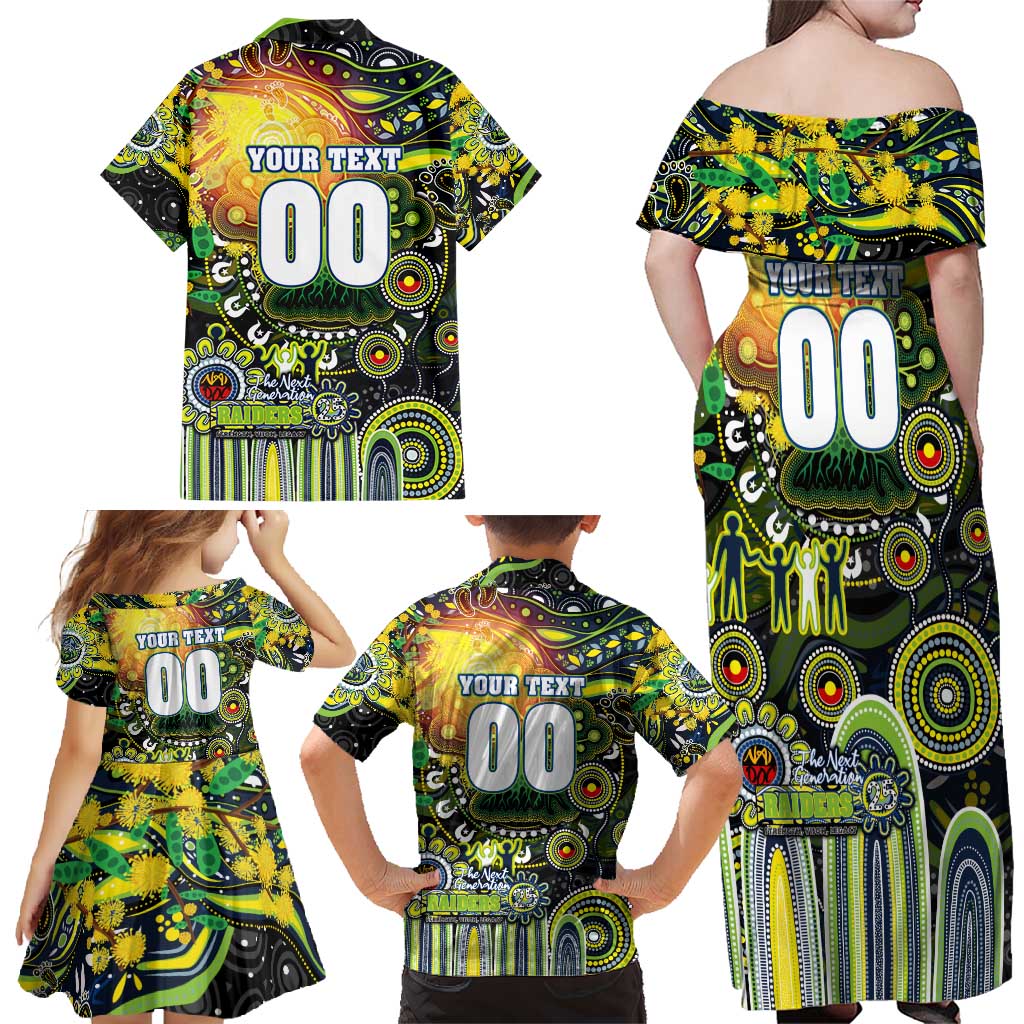 Personalised NAIDOC Week 2025 Raiders Rugby Family Matching Off Shoulder Maxi Dress and Hawaiian Shirt Aboriginal Dot Painting