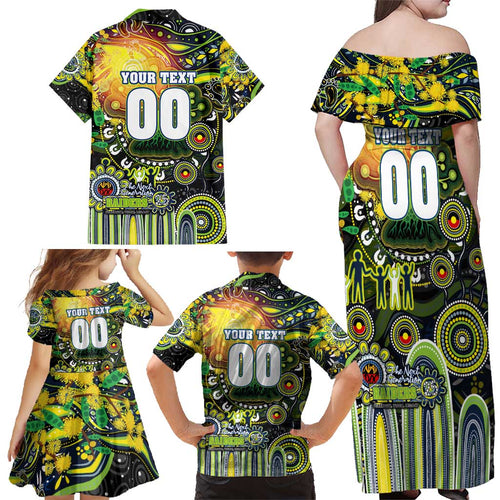 Personalised NAIDOC Week 2025 Raiders Rugby Family Matching Off Shoulder Maxi Dress and Hawaiian Shirt Aboriginal Dot Painting