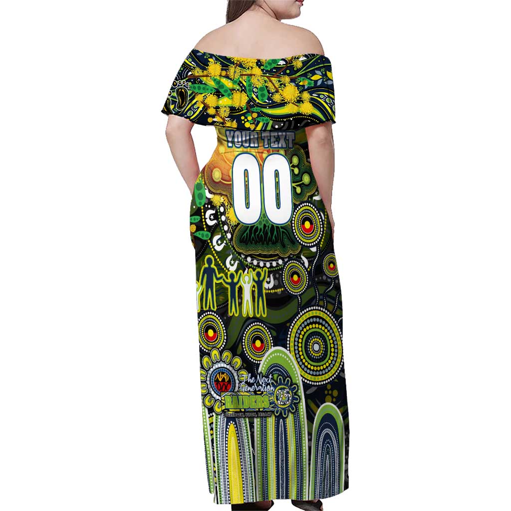 Personalised NAIDOC Week 2025 Raiders Rugby Family Matching Off Shoulder Maxi Dress and Hawaiian Shirt Aboriginal Dot Painting