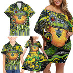 Personalised NAIDOC Week 2025 Raiders Rugby Family Matching Off Shoulder Short Dress and Hawaiian Shirt Aboriginal Dot Painting