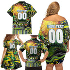 Personalised NAIDOC Week 2025 Raiders Rugby Family Matching Off Shoulder Short Dress and Hawaiian Shirt Aboriginal Dot Painting