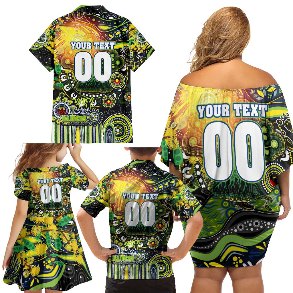 Personalised NAIDOC Week 2025 Raiders Rugby Family Matching Off Shoulder Short Dress and Hawaiian Shirt Aboriginal Dot Painting