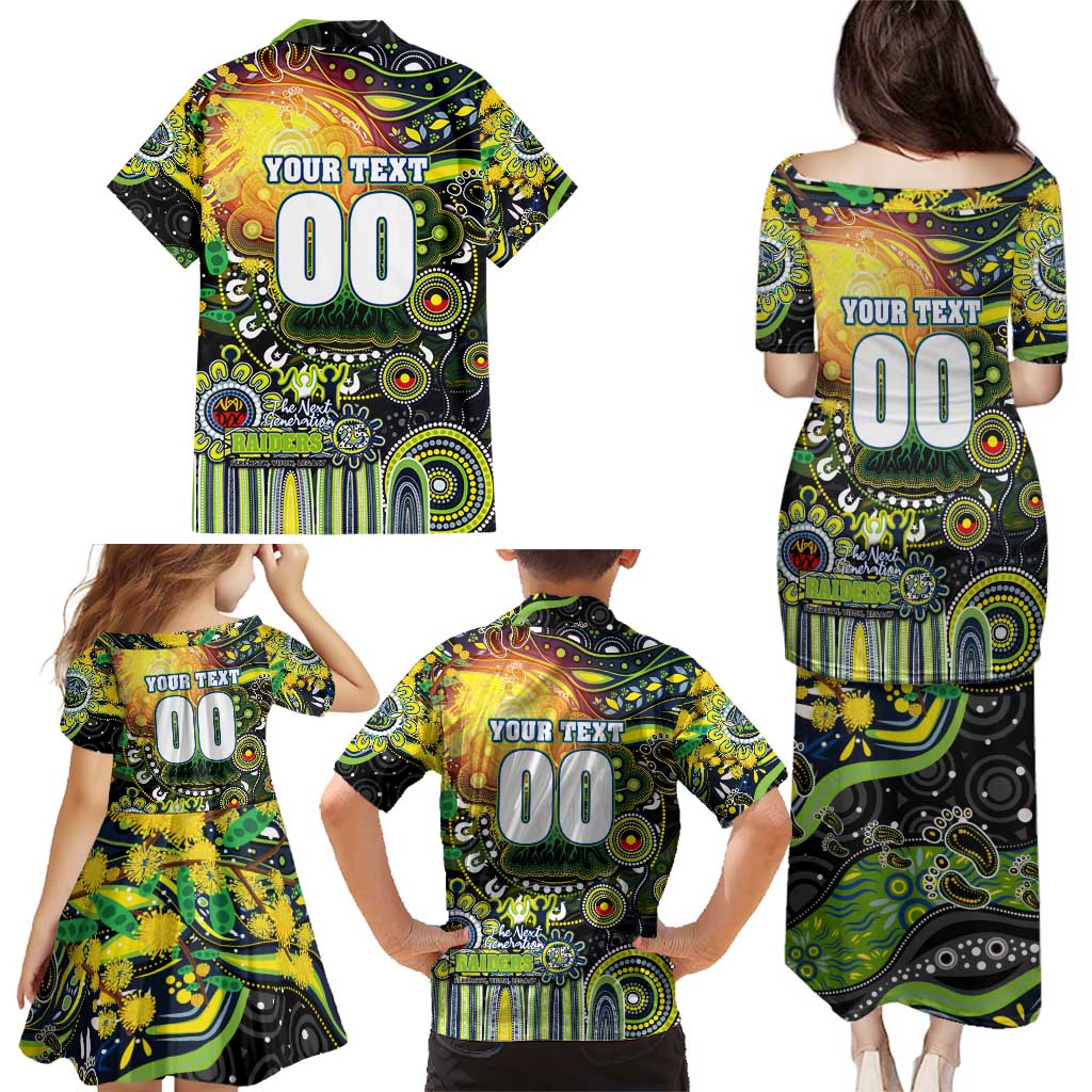 Personalised NAIDOC Week 2025 Raiders Rugby Family Matching Puletasi and Hawaiian Shirt Aboriginal Dot Painting