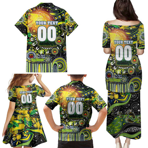 Personalised NAIDOC Week 2025 Raiders Rugby Family Matching Puletasi and Hawaiian Shirt Aboriginal Dot Painting