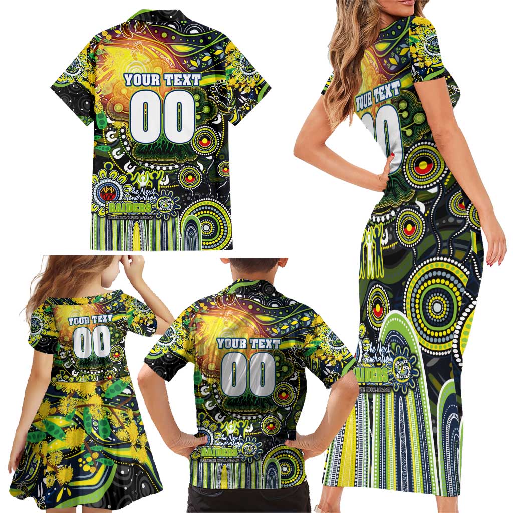 Personalised NAIDOC Week 2025 Raiders Rugby Family Matching Short Sleeve Bodycon Dress and Hawaiian Shirt Aboriginal Dot Painting