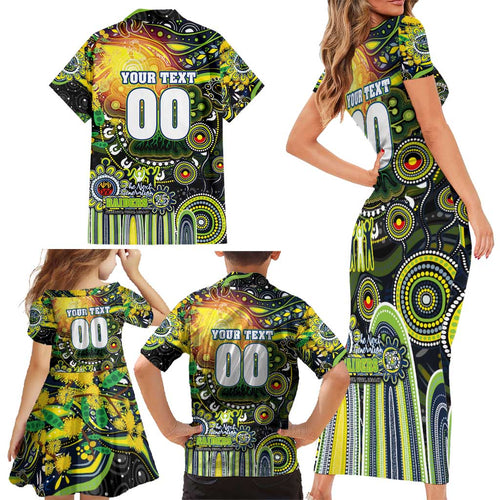 Personalised NAIDOC Week 2025 Raiders Rugby Family Matching Short Sleeve Bodycon Dress and Hawaiian Shirt Aboriginal Dot Painting