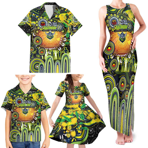 Personalised NAIDOC Week 2025 Raiders Rugby Family Matching Tank Maxi Dress and Hawaiian Shirt Aboriginal Dot Painting