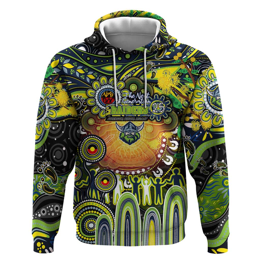 Personalised NAIDOC Week 2025 Raiders Rugby Hoodie Aboriginal Dot Painting