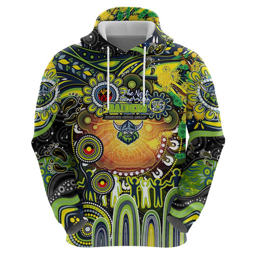 Personalised NAIDOC Week 2025 Raiders Rugby Hoodie Aboriginal Dot Painting