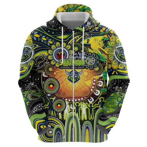 Personalised NAIDOC Week 2025 Raiders Rugby Hoodie Aboriginal Dot Painting