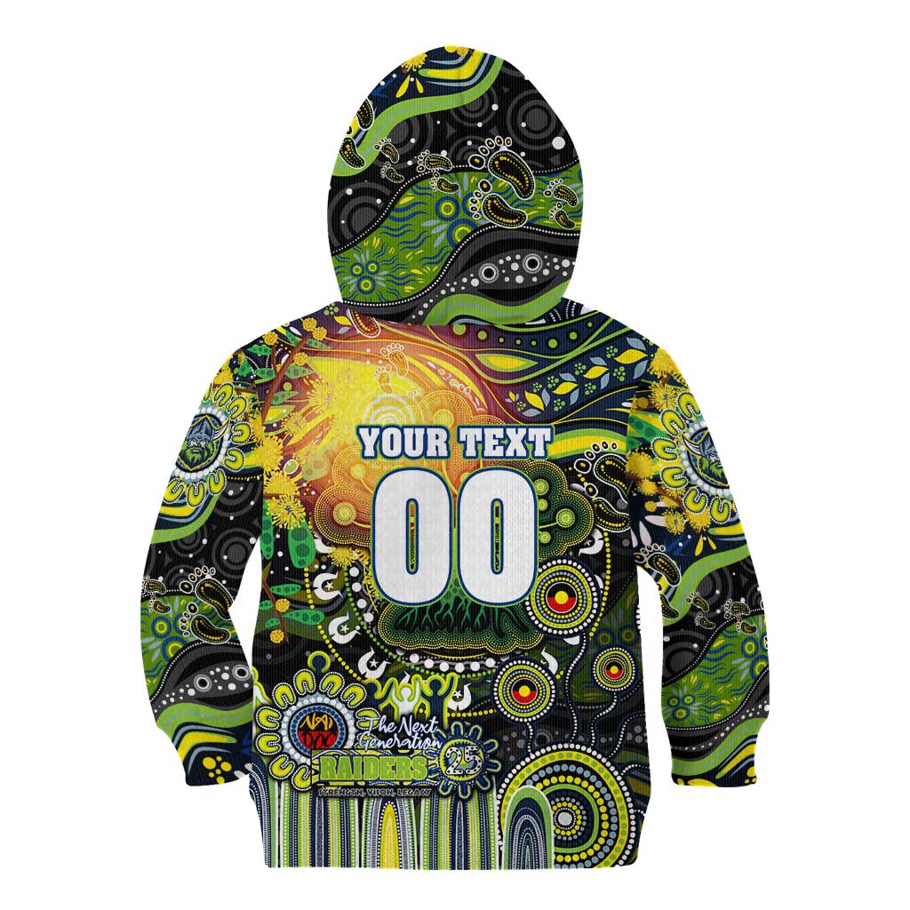 Personalised NAIDOC Week 2025 Raiders Rugby Kid Hoodie Aboriginal Dot Painting