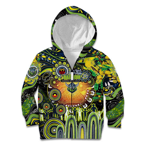 Personalised NAIDOC Week 2025 Raiders Rugby Kid Hoodie Aboriginal Dot Painting