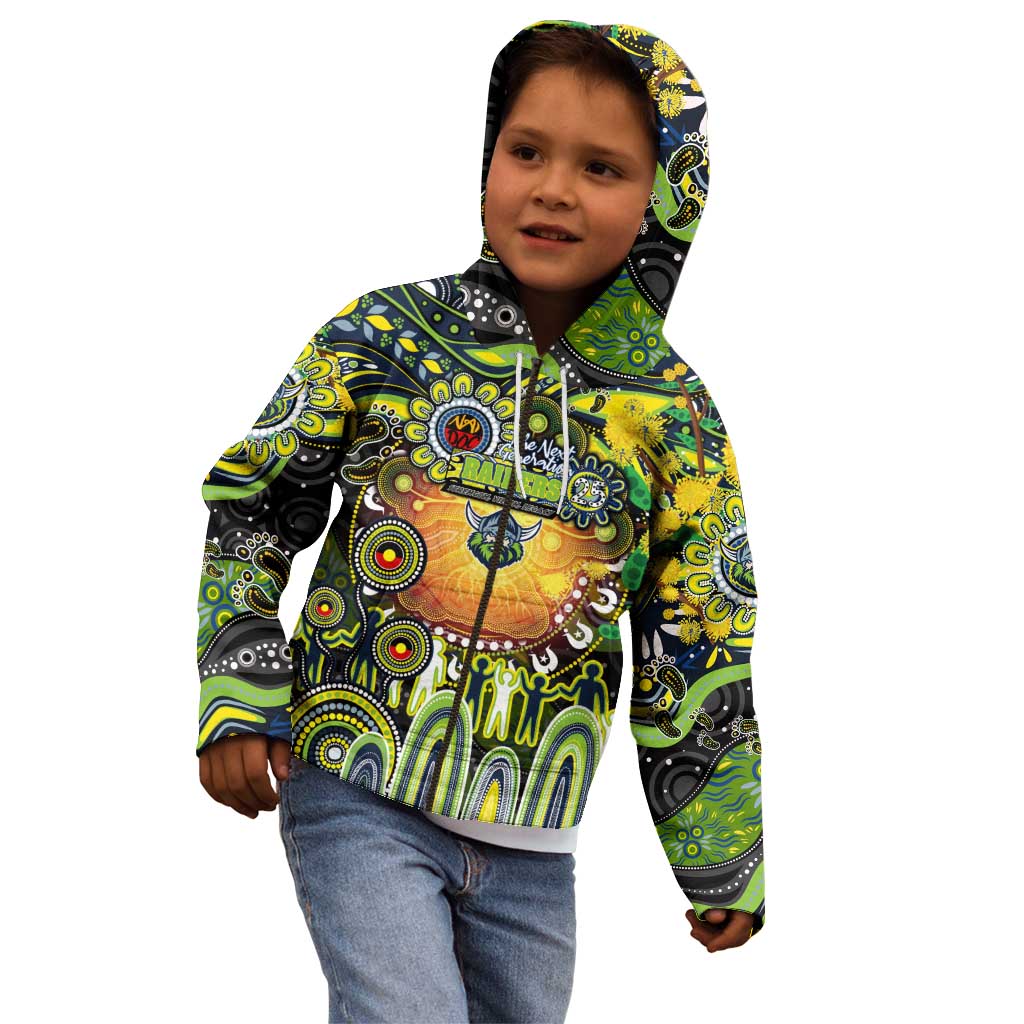 Personalised NAIDOC Week 2025 Raiders Rugby Kid Hoodie Aboriginal Dot Painting