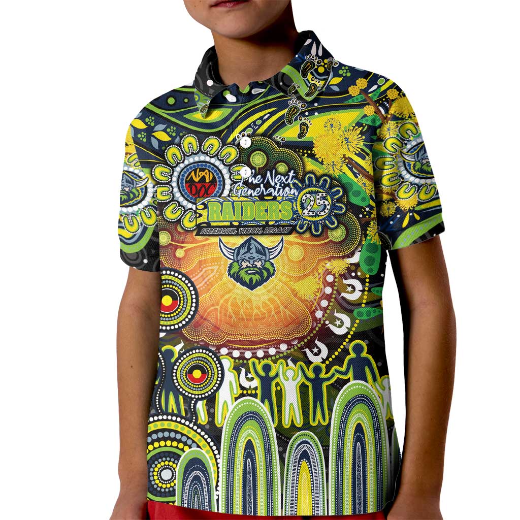 Personalised NAIDOC Week 2025 Raiders Rugby Kid Polo Shirt Aboriginal Dot Painting