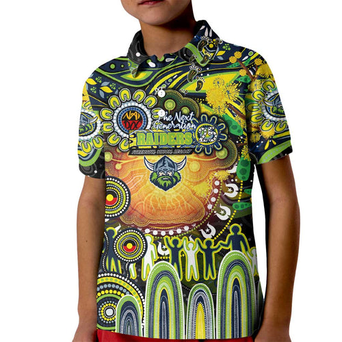 Personalised NAIDOC Week 2025 Raiders Rugby Kid Polo Shirt Aboriginal Dot Painting
