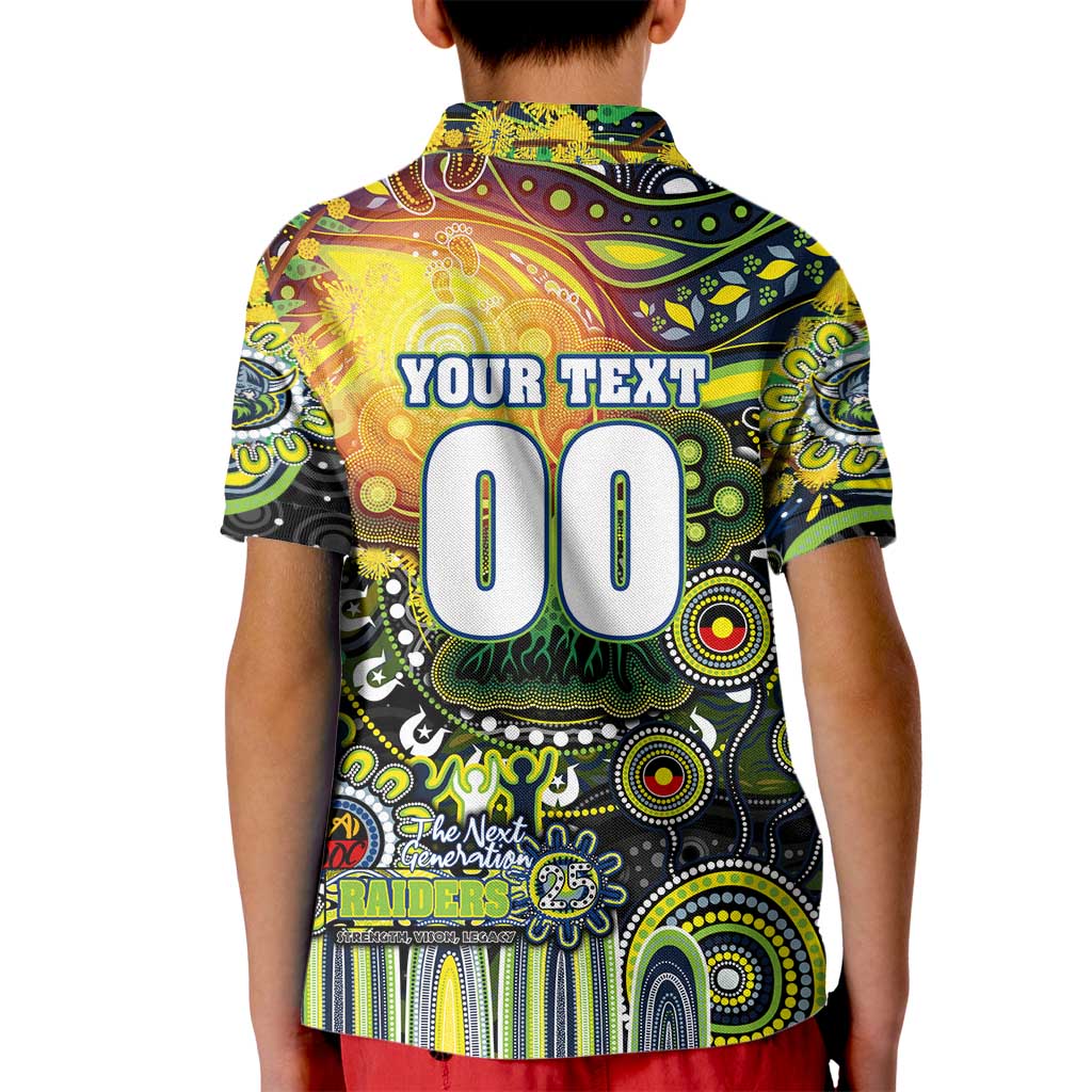 Personalised NAIDOC Week 2025 Raiders Rugby Kid Polo Shirt Aboriginal Dot Painting