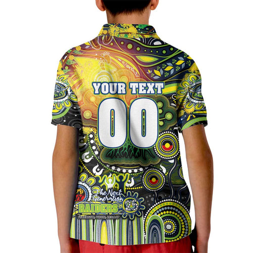 Personalised NAIDOC Week 2025 Raiders Rugby Kid Polo Shirt Aboriginal Dot Painting