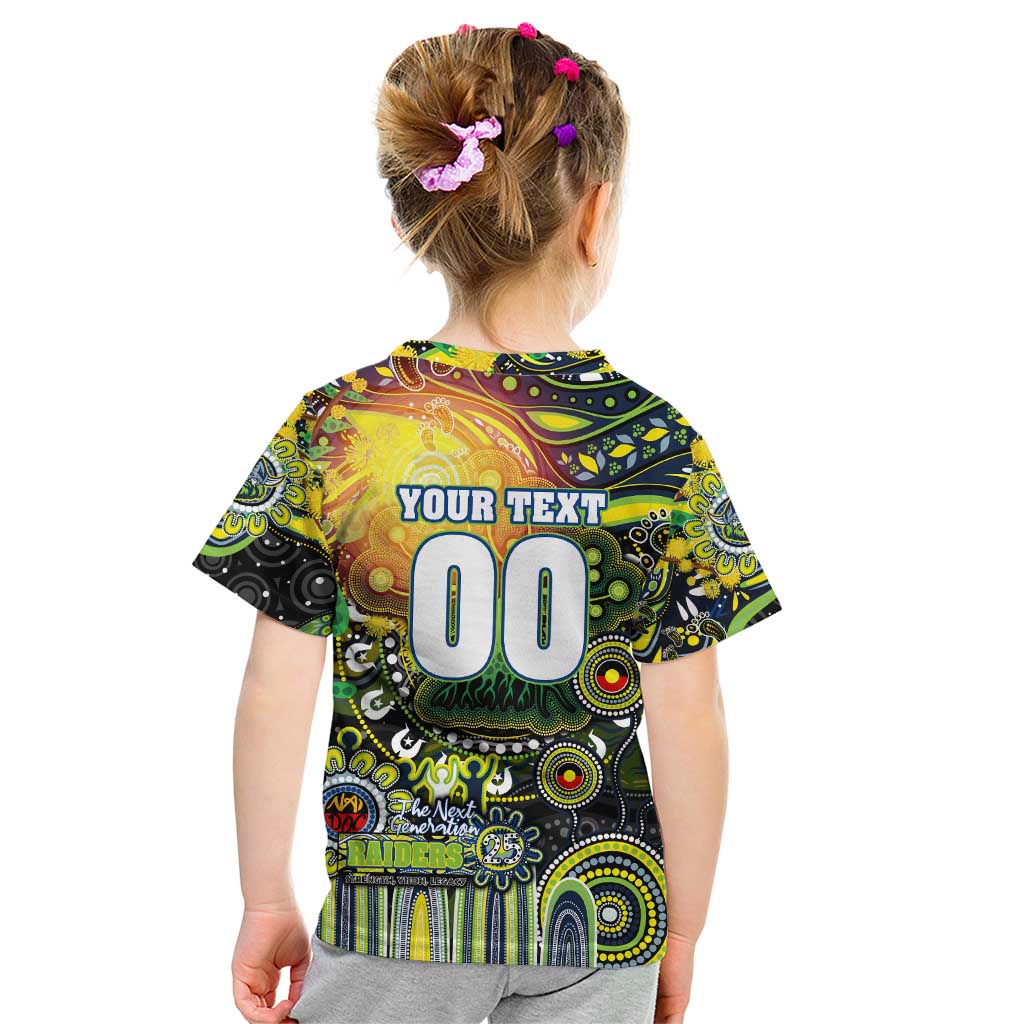 Personalised NAIDOC Week 2025 Raiders Rugby Kid T Shirt Aboriginal Dot Painting