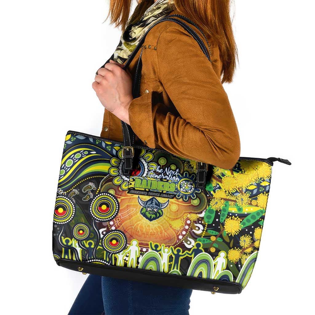NAIDOC Week 2025 Raiders Rugby Leather Tote Bag Aboriginal Dot Painting