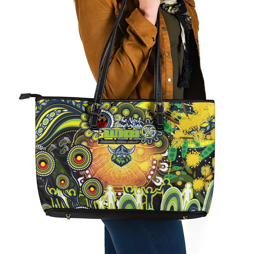 NAIDOC Week 2025 Raiders Rugby Leather Tote Bag Aboriginal Dot Painting