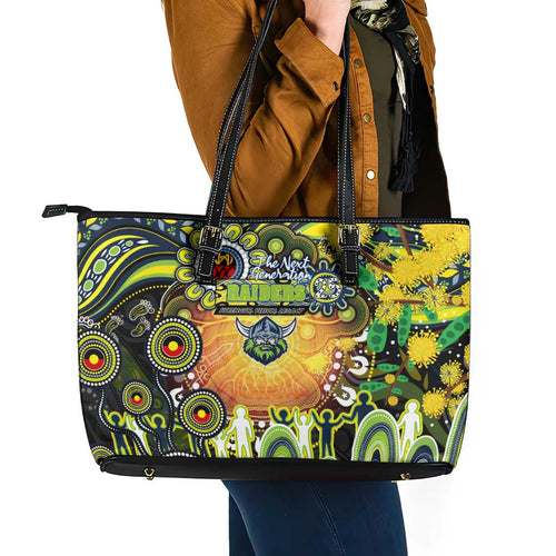 NAIDOC Week 2025 Raiders Rugby Leather Tote Bag Aboriginal Dot Painting