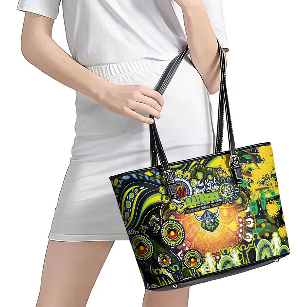 NAIDOC Week 2025 Raiders Rugby Leather Tote Bag Aboriginal Dot Painting