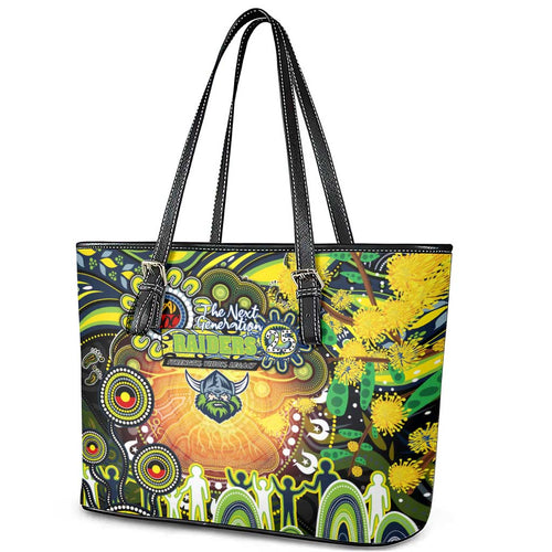 NAIDOC Week 2025 Raiders Rugby Leather Tote Bag Aboriginal Dot Painting