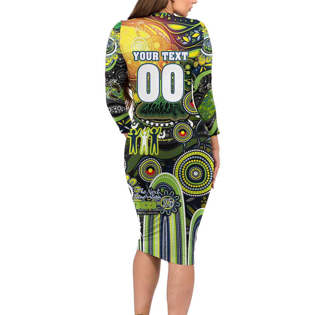 Personalised NAIDOC Week 2025 Raiders Rugby Long Sleeve Bodycon Dress Aboriginal Dot Painting