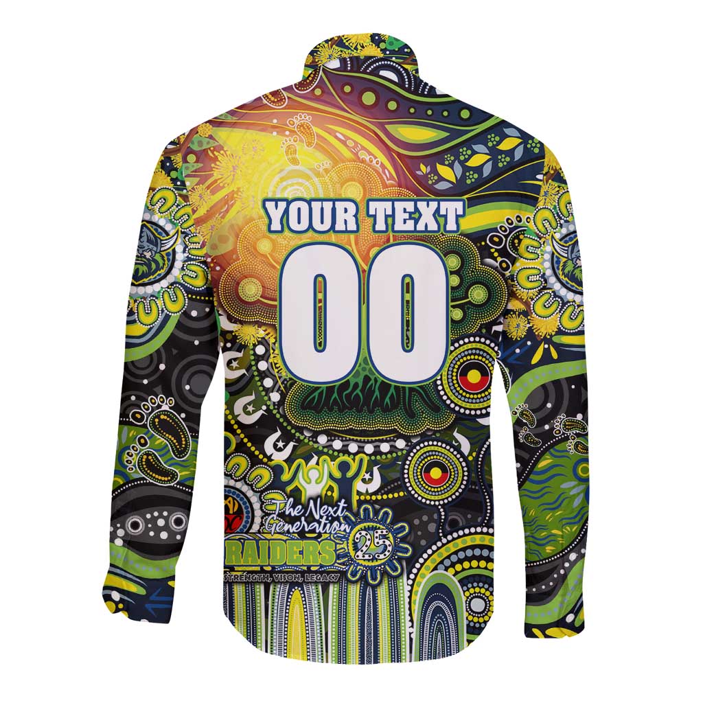 Personalised NAIDOC Week 2025 Raiders Rugby Long Sleeve Button Shirt Aboriginal Dot Painting