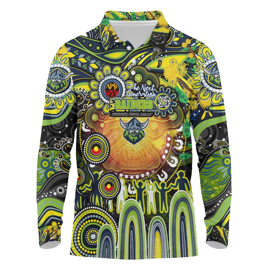 Personalised NAIDOC Week 2025 Raiders Rugby Long Sleeve Polo Shirt Aboriginal Dot Painting