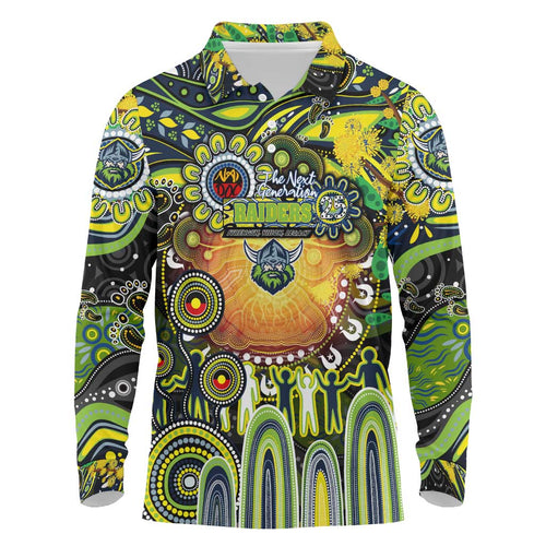 Personalised NAIDOC Week 2025 Raiders Rugby Long Sleeve Polo Shirt Aboriginal Dot Painting