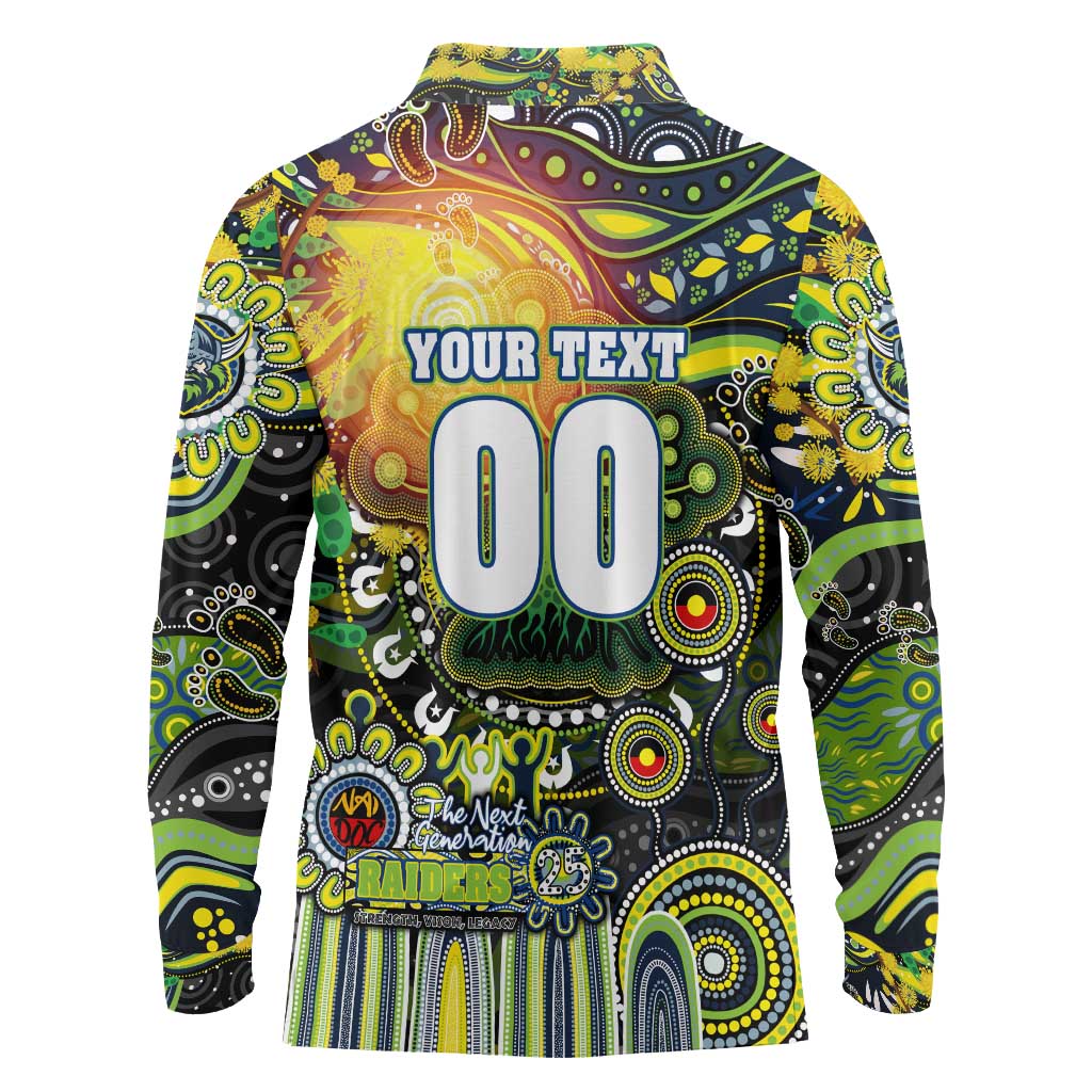Personalised NAIDOC Week 2025 Raiders Rugby Long Sleeve Polo Shirt Aboriginal Dot Painting
